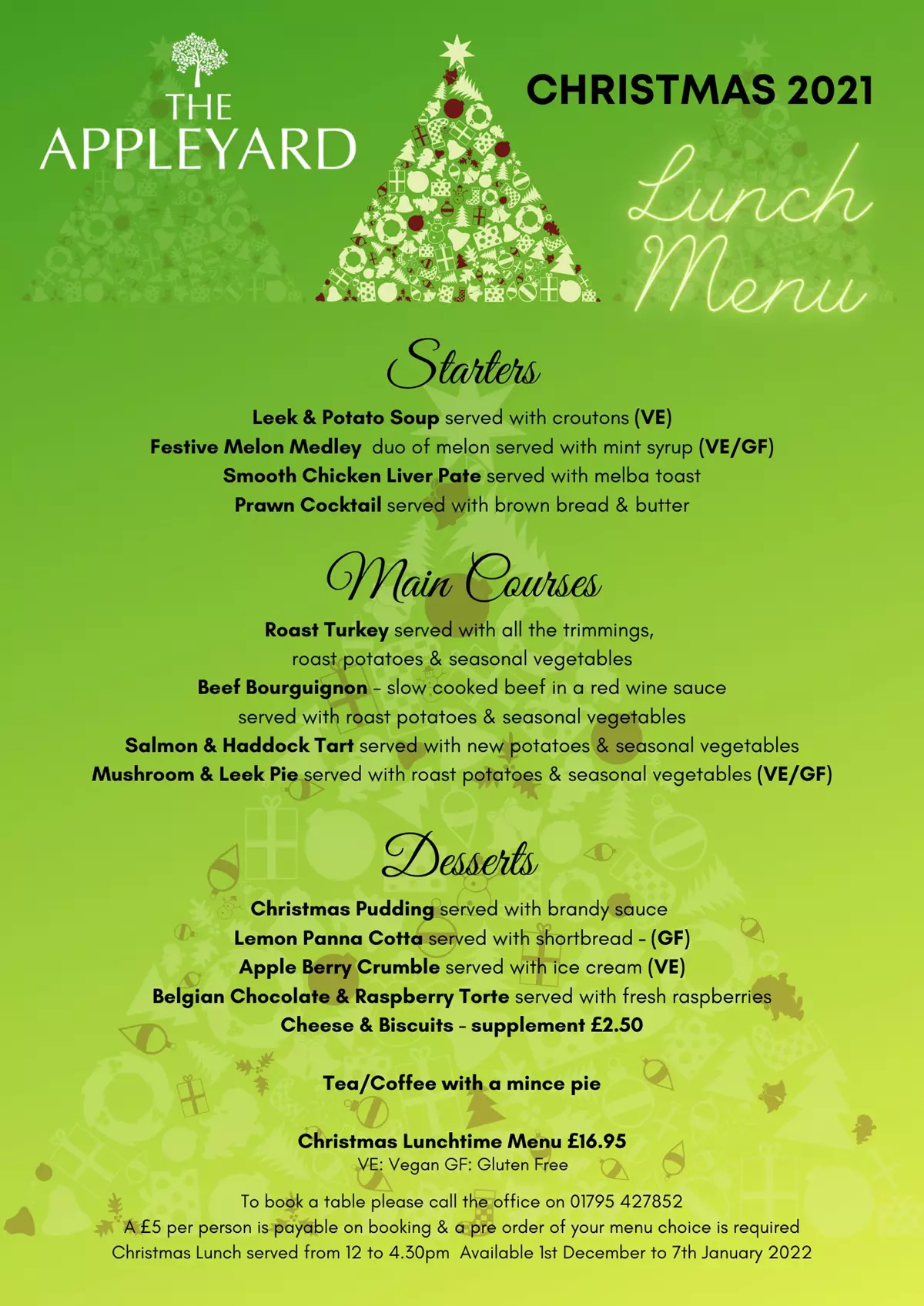The Appleyard Christmas Lunch Menu